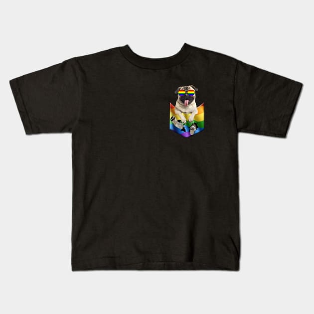 Pug In Pocket LGBT Pride Flag For Dog Lovers Kids T-Shirt by Terryeare